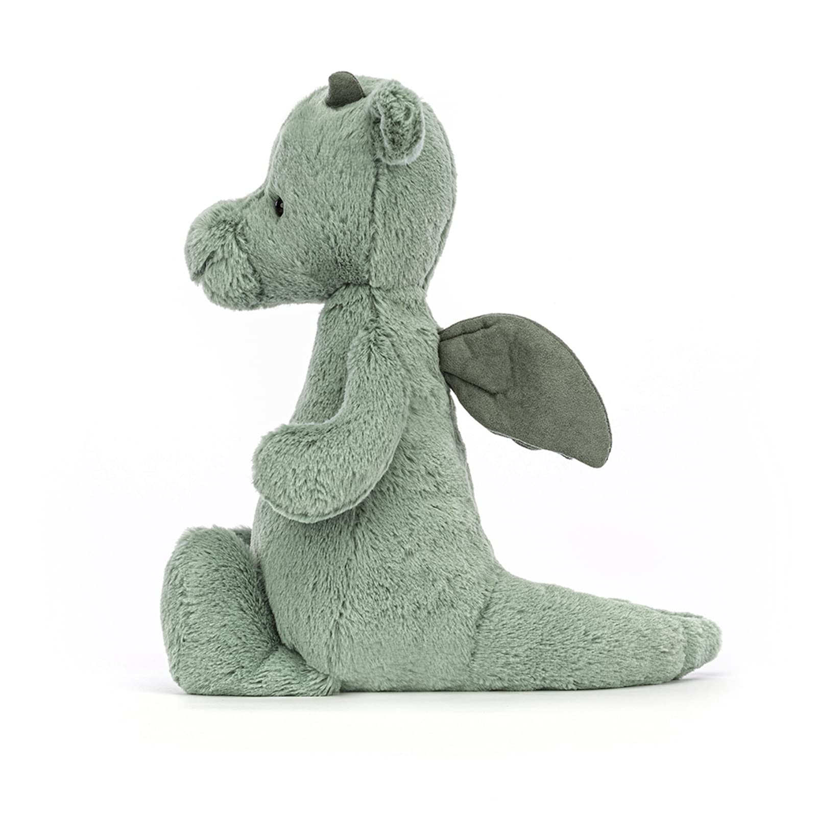 Medium Bashful Green Dragon plush soft toy by Jellycat, featuring a cute design and soft, cuddly texture.
