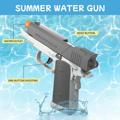 Two Neoot water guns in a 2-pack, small manual water toy for kids, perfect for summer pool and beach water fights.
