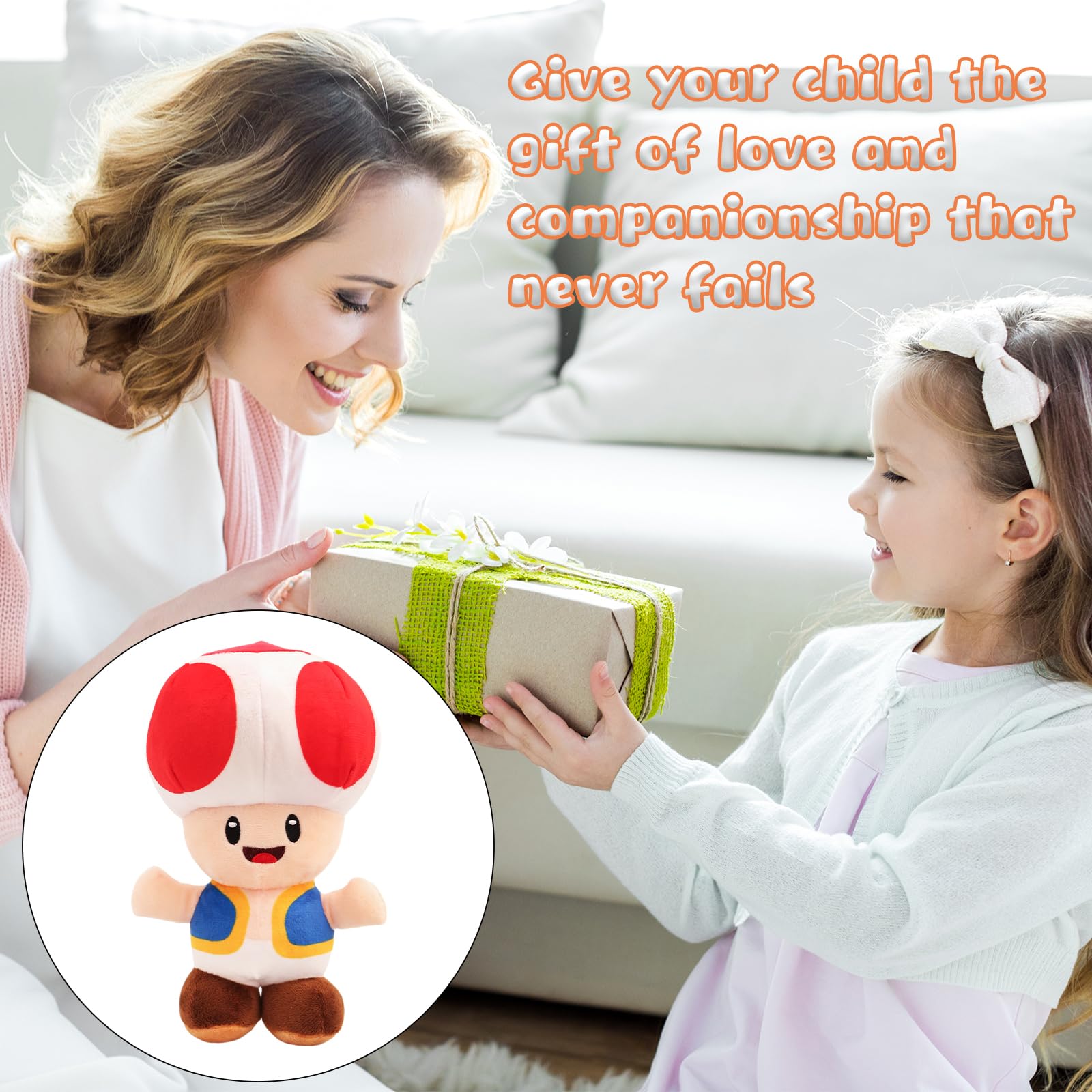 Ainvliya Toad Plush Toy, 21cm red mushroom soft stuffed animal, cute cartoon doll for babies, cuddly plush toy for kids.