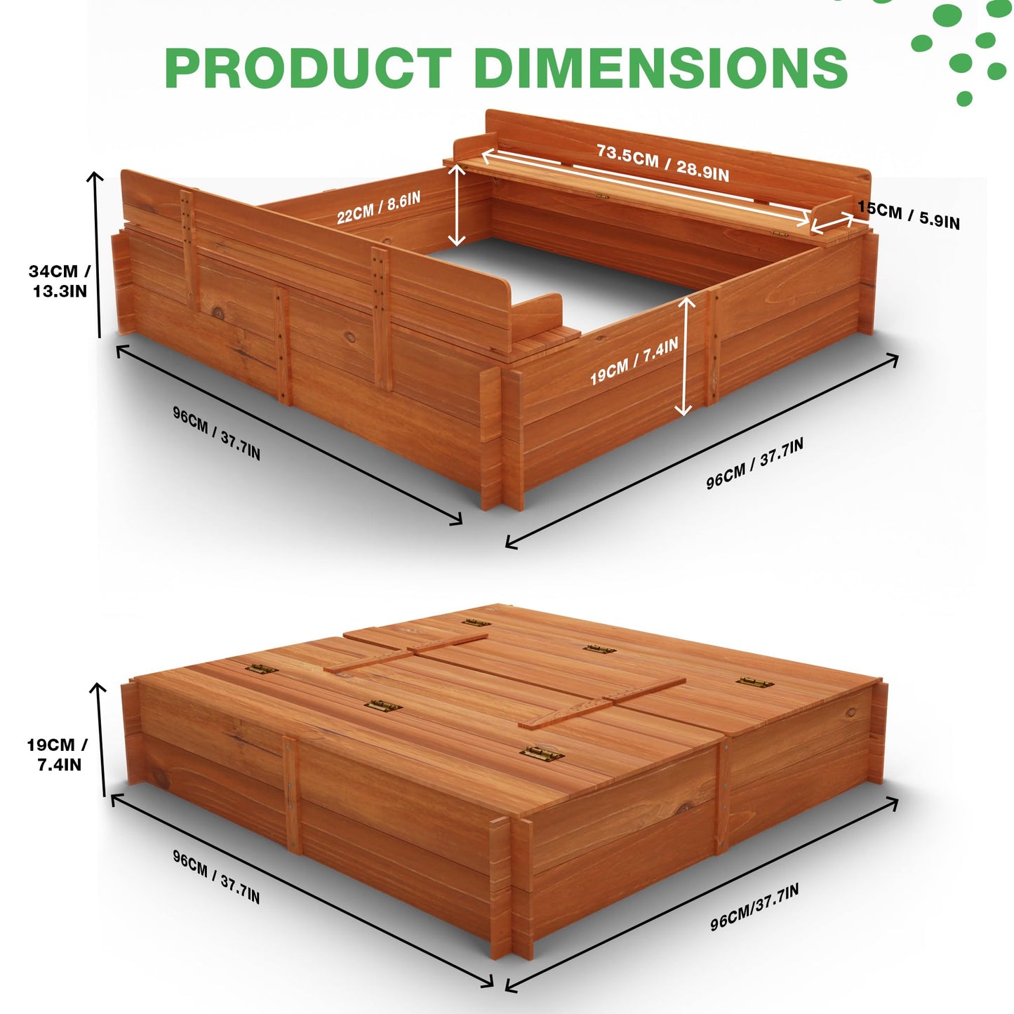 Big Game Hunters Sand Pit | 96 x 96 Square Wooden Sandpit with Lid | Outdoor Sandpit with Fold Out Lid that Becomes Seats for Children | Wooden Kids Toys