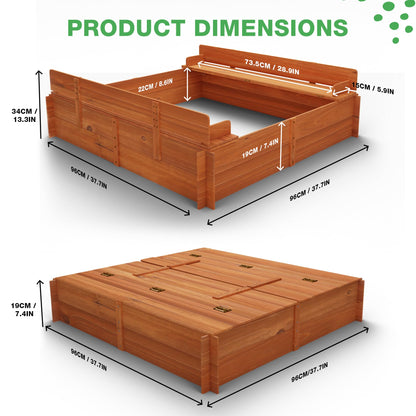 Big Game Hunters Sand Pit | 96 x 96 Square Wooden Sandpit with Lid | Outdoor Sandpit with Fold Out Lid that Becomes Seats for Children | Wooden Kids Toys