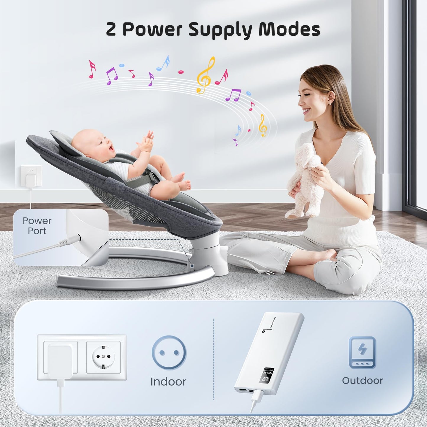 Aoykkii Electric Baby Bouncer Chair with Mobile App Control,Remote Control and IMD Touch Panel,Electric Baby Swing with 5 Swing Amplitudes 3-Stage Timer,Soft Padded Lamb Newborn Bouncer (Grey)