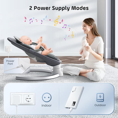 Aoykkii Electric Baby Bouncer Chair with Mobile App Control,Remote Control and IMD Touch Panel,Electric Baby Swing with 5 Swing Amplitudes 3-Stage Timer,Soft Padded Lamb Newborn Bouncer (Grey)