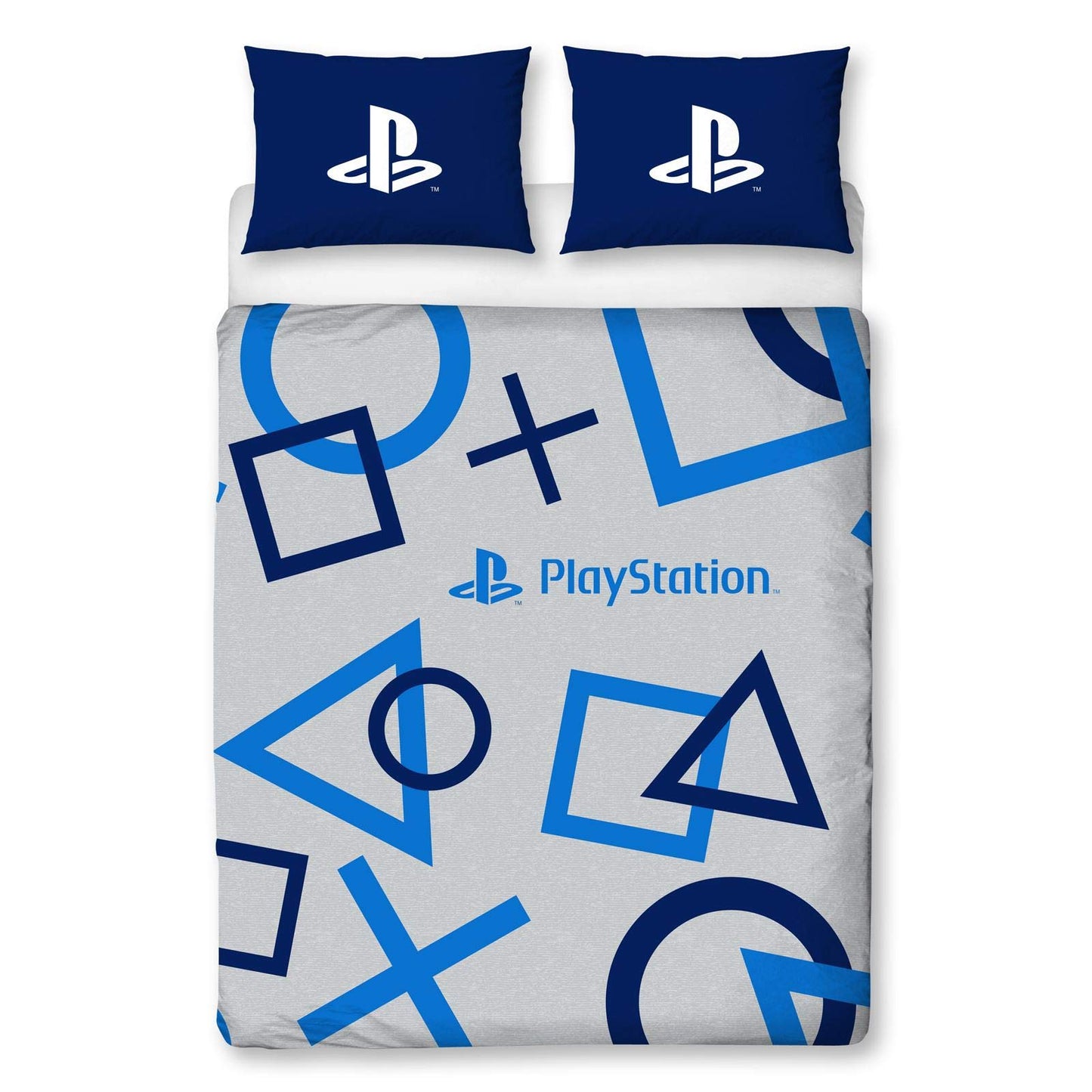 PlayStation Character World Blue Double Duvet Cover Officially Licensed Sony Reversible Two Sided Game Bed Design with Matching Pillowcase, Cotton, Blue, PYSBLEDD001UK2
