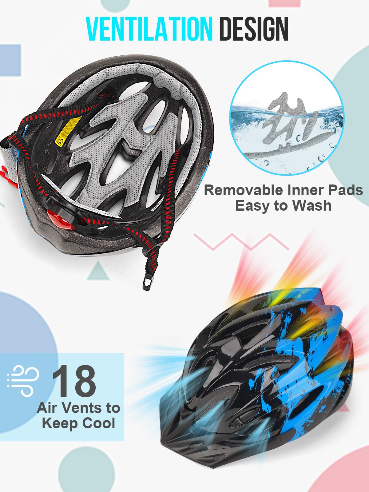 Kids Helmet, RaMokey Kids Bike Helmet With Light, Boys Girls Bike Helmet Age 3-14, Adjustable Child Helmet (50-59CM) for Bicycle Scooter Skating Cycle