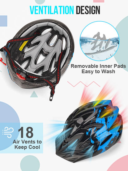 Kids Helmet, RaMokey Kids Bike Helmet With Light, Boys Girls Bike Helmet Age 3-14, Adjustable Child Helmet (50-59CM) for Bicycle Scooter Skating Cycle