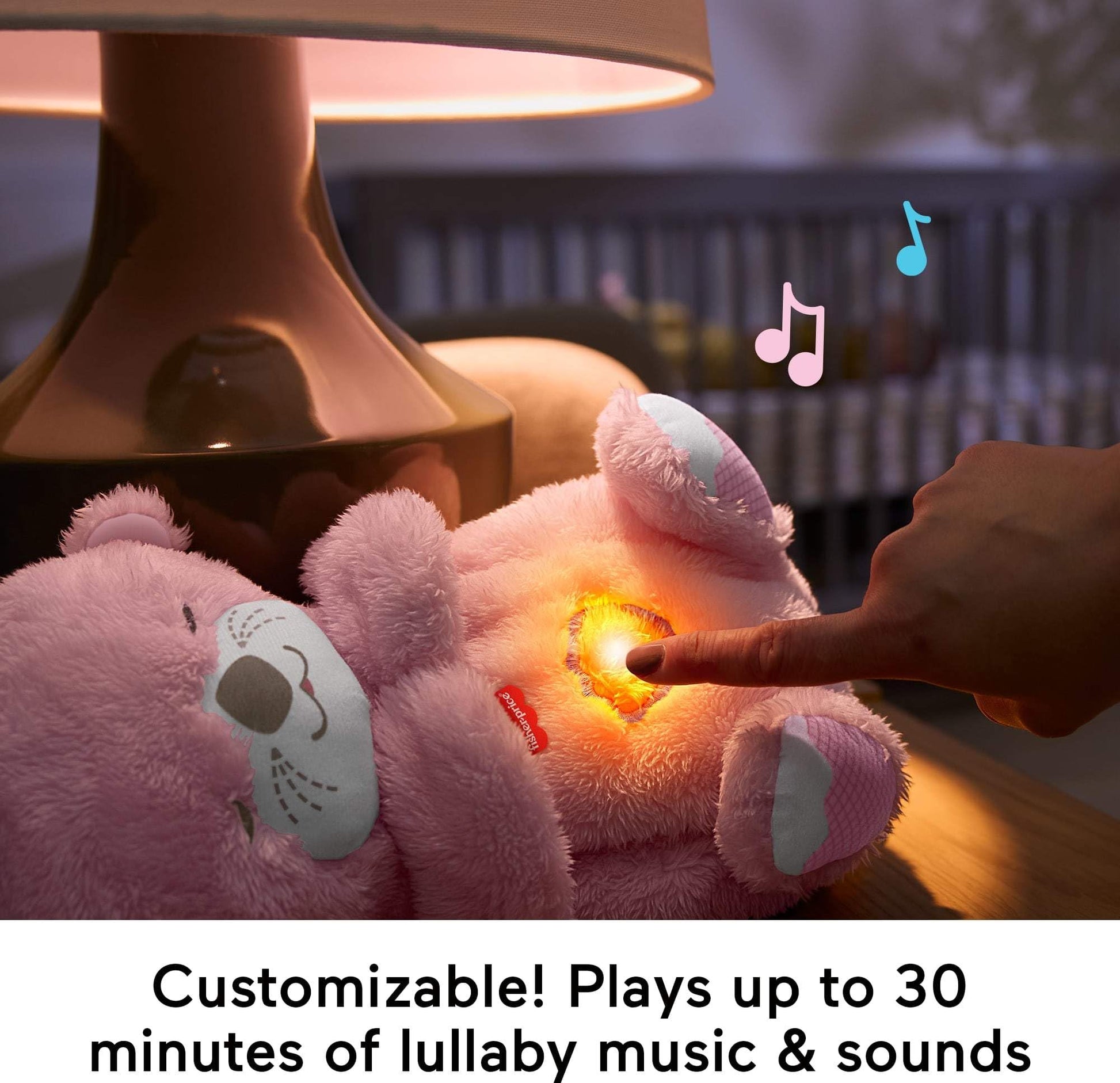 Pink Fisher-Price Baby Soothe ‘n Snuggle Otter plush toy with lights, breathing motion, and sound machine for newborns.