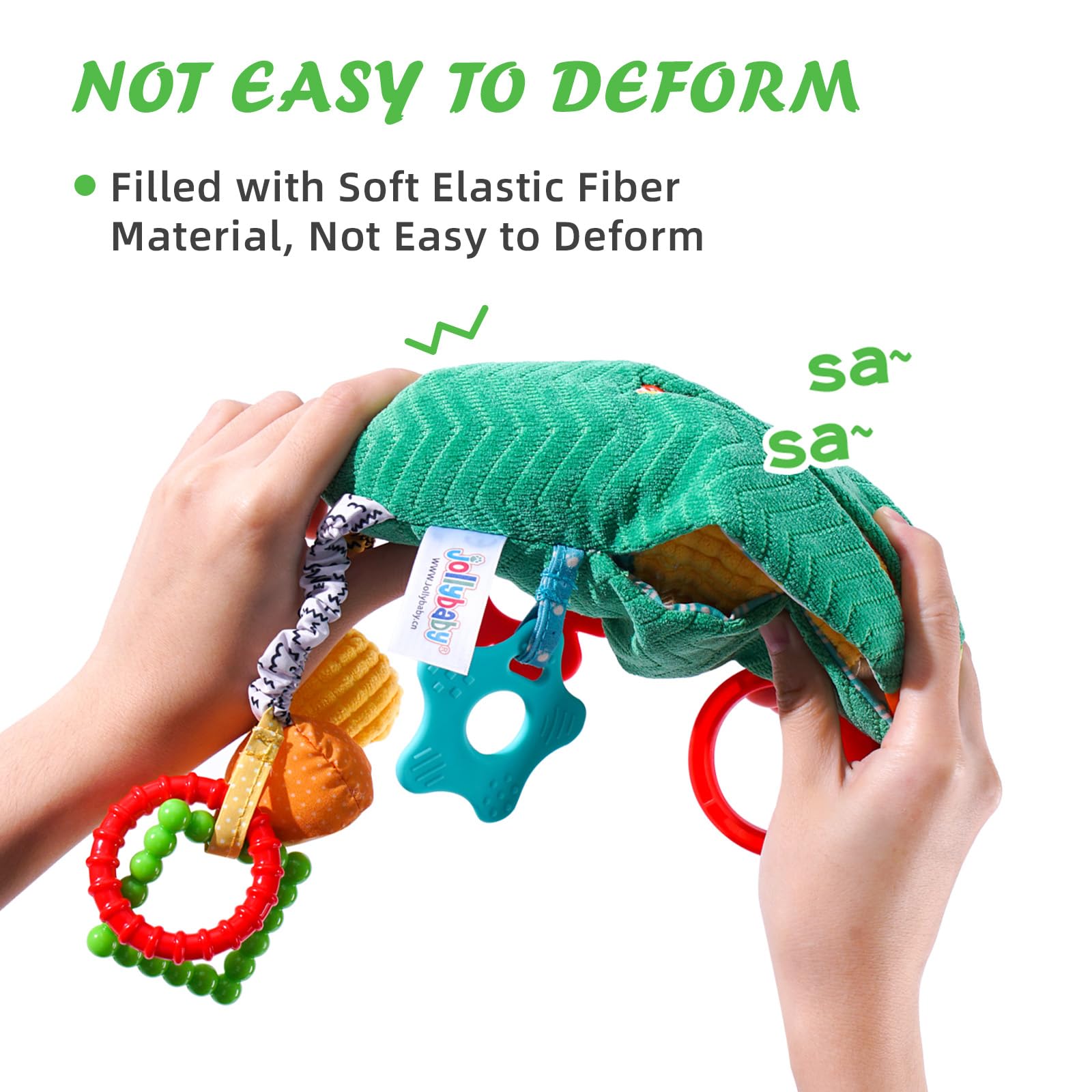 Jollybaby baby rattles hanging toys with crinkle and teether for pram, car seat, cot, and play gym, suitable for newborns 0-12 months