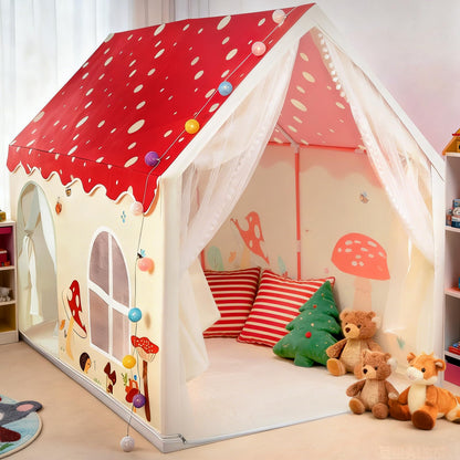eSynic large kids indoor playhouse tent with lights, windows, portable design, non-slip mat, suitable for boys and girls ages 3-12.