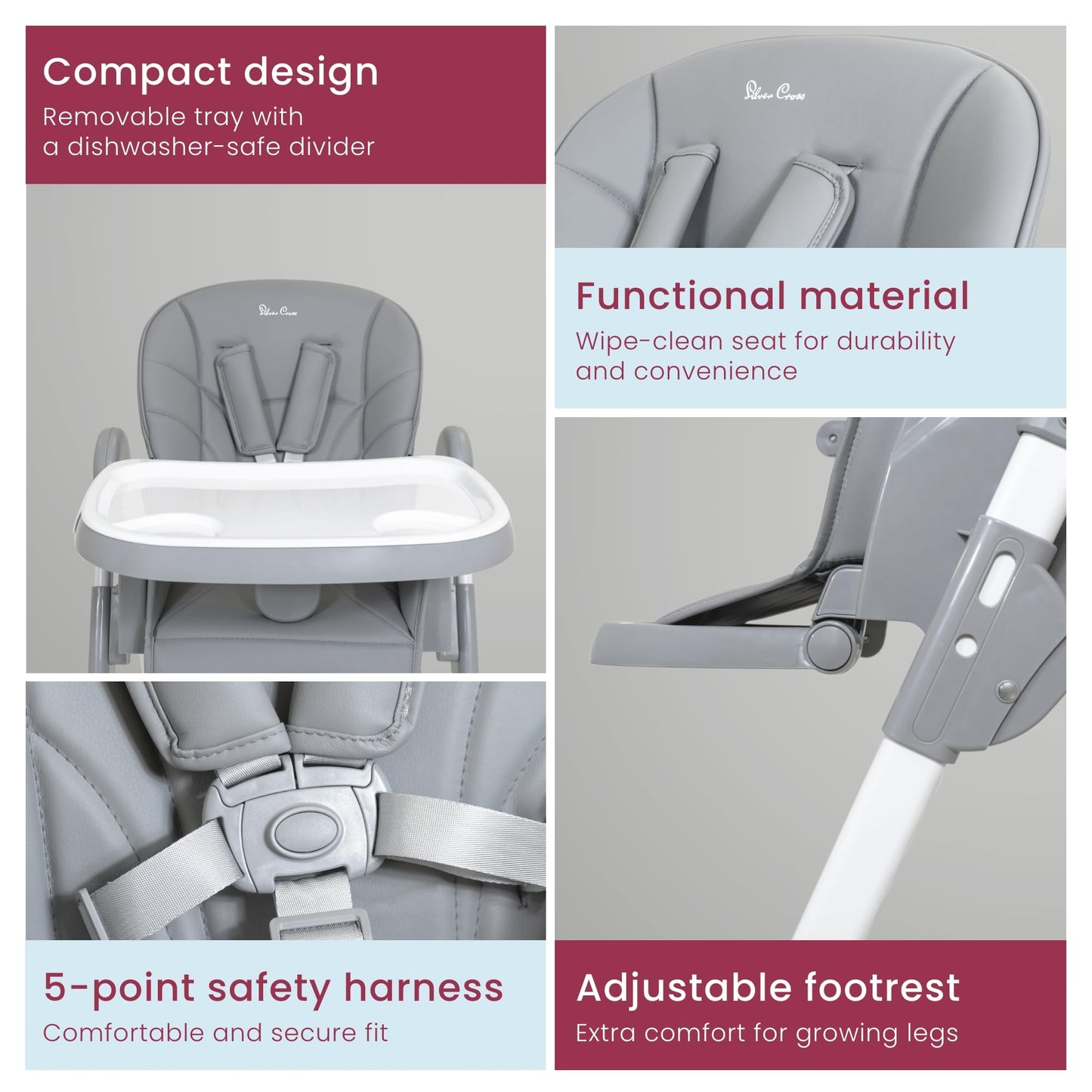 Silver Cross Essentials - Canapé Highchair - Baby Chair - Folding High Chair - Newborns to 3 Years - Winter Grey