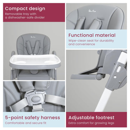 Silver Cross Essentials - Canapé Highchair - Baby Chair - Folding High Chair - Newborns to 3 Years - Winter Grey