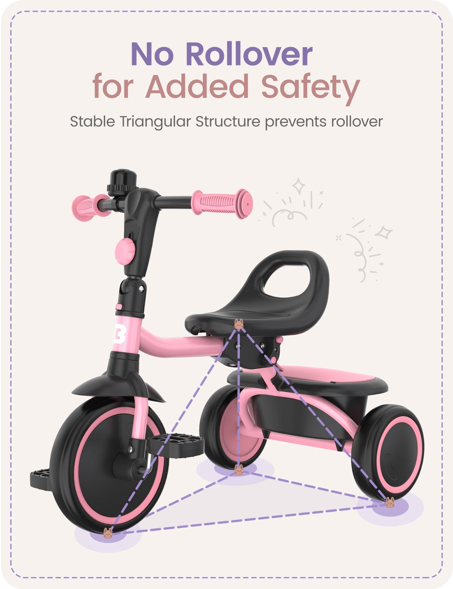 Pink besrey kids tricycle for toddlers aged 18 months to 5 years, featuring a sturdy frame and safety features for boys and girls.