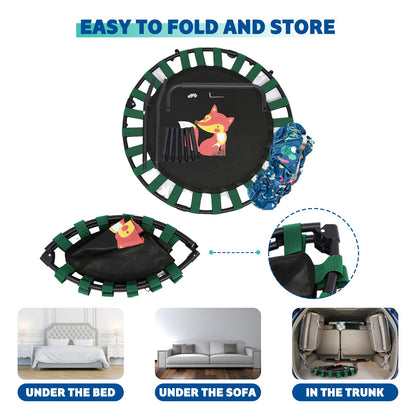 38" Kids Trampoline with Foldable Bungee Rebounder and Safety Padded Cover Mini Trampoline for Indoor and Outdoor use (Green)