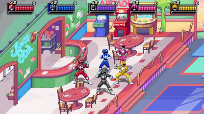 Atari Mighty Morphin Power Rangers Rita's Rewind Switch game cartridge with colorful label featuring Power Rangers characters.