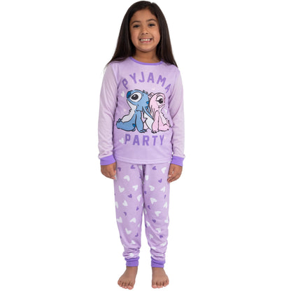 Disney Lilo and Stitch girls' purple matching pyjamas featuring Stitch and Angel, ideal for mum and daughter, size 6-7 years.