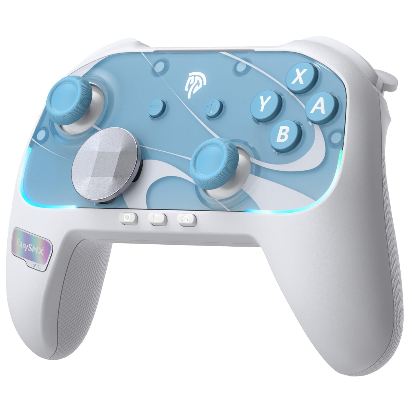 EasySMX S10 Bluetooth Switch controller with mechanical buttons, 6-axis gyro, RGB lighting, swappable D-pad, and anti-drift joystick.