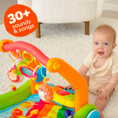 Move2Play, 4-in-1 Baby Play Mat & Activity Center Gym | Walker | Infant Toy for Tummy Time | Birthday Present | Gift for 3, 4, 5, 6, 7, 8, 9, 10, 12 + Month Old Boys & Girls (Yellow)