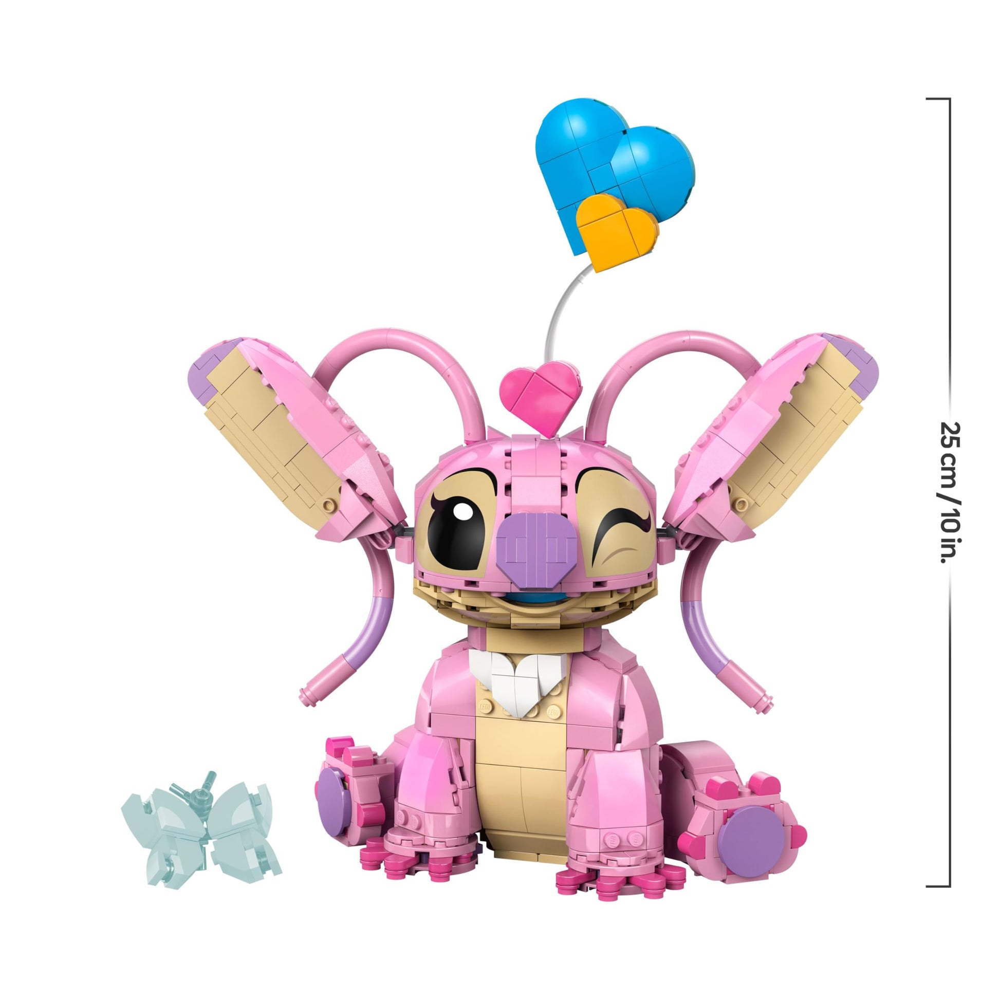 LEGO Disney Angel building toy with three heart balloons and a butterfly, designed for display and creative play.