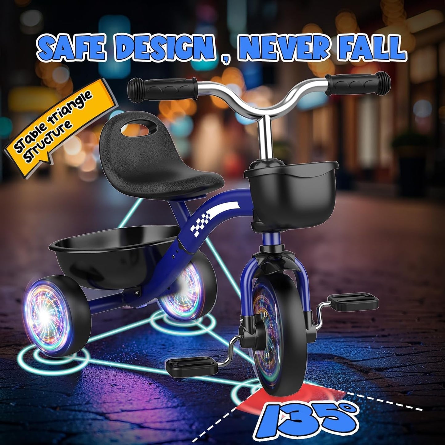 HappyGoLucky Tricycles Toys for 2-5 Year Old Boys Gifts, Kids Balance Bike 2-5 Year Old with 3 Colorful Lighting Wheels & Adjustable Seat, Baby Cycle Trikes Bike Boys Toys Age 2-5 Christmas Xmas Gifts