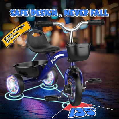 HappyGoLucky Tricycles Toys for 2-5 Year Old Boys Gifts, Kids Balance Bike 2-5 Year Old with 3 Colorful Lighting Wheels & Adjustable Seat, Baby Cycle Trikes Bike Boys Toys Age 2-5 Christmas Xmas Gifts