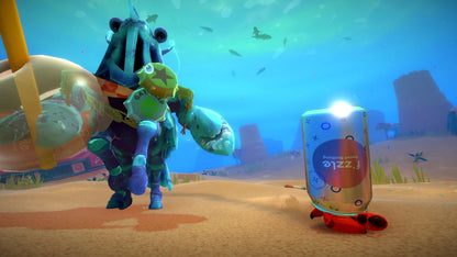 Illustration of the Nintendo Switch game "Another Crab's Treasure" by iam8bit, featuring vibrant underwater crab-themed artwork.
