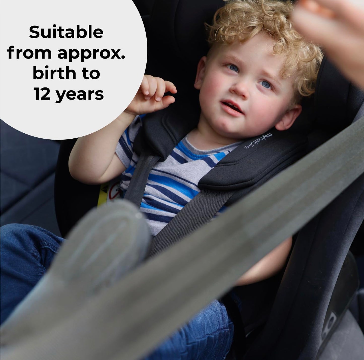 My Babiie MBCS100 2-in-1 Convertible R129 Child Car Seat - Belted, 40-150cm (Approx. Birth - 12 Years, 0-36kg), i-Size, Group 0+1/2/3, Adjustable - Black
