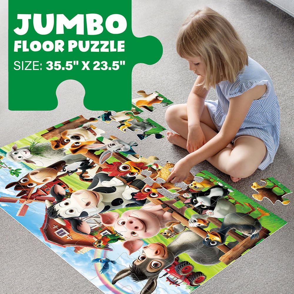 BenBen Large Floor Puzzles for Kids, 48 Pieces, Jigsaw Puzzle for Kids Age 3 Years Up, 90 x 60 cm, Educational Toys for Children, Gift for Boys and Girls, Farm Animals