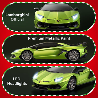 AeroQuest 1:16 scale Lamborghini remote control car with detailed exterior, black finish, and 2.4GHz controller for boys and girls.