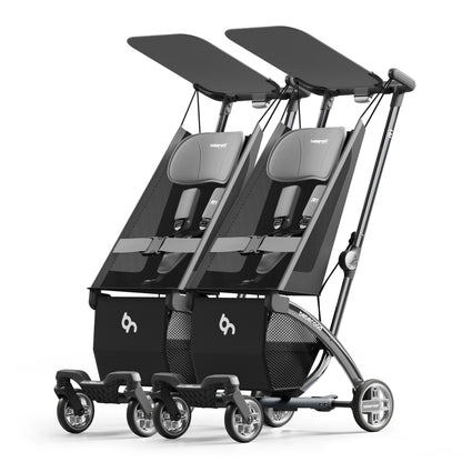 Beberoad R1 Auto-Fold Double Stroller Tandem Pushchair, Ultra Compact Double Pushchair Buggy Pram for Babies Over 6 Months, Side by Side Pram, Can Turn into Two Single Strollers, Only 23.5 lbs, Grey