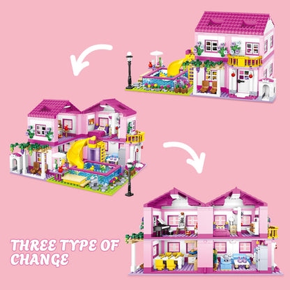 CSNRHG Pink Summer Pool Villa Building Block Set Friends Construction Educational Toy 1018 Pieces Gifts for Girls Teens Kids Adults Ages 6+
