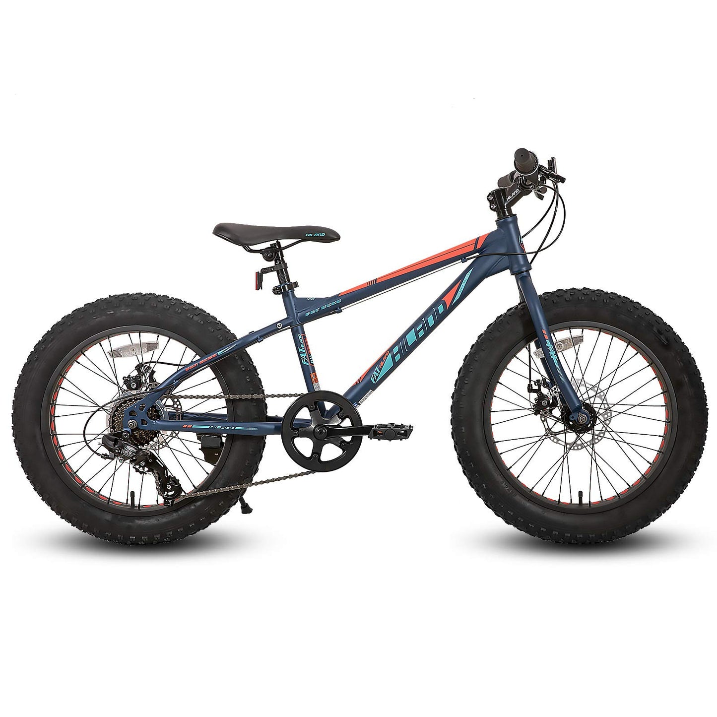 Hiland 20 Inch Kids Bicycles Fat Tire Mountain Bike for Boys and Girls, 7 Speed Blue Mountain Bike, Dual-Disc Brake, Kids Beach and Snow Bicycle