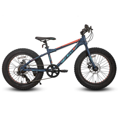 Hiland 20 Inch Kids Bicycles Fat Tire Mountain Bike for Boys and Girls, 7 Speed Blue Mountain Bike, Dual-Disc Brake, Kids Beach and Snow Bicycle