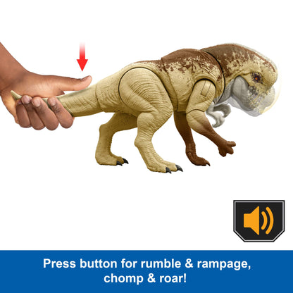 Mattel Jurassic World Rebirth Distortus Rex Rumble N Rampage Dinosaur Action Figure 22 Inch with 2 Attack Actions, Content-Accurate, Digital Play, JJP79
