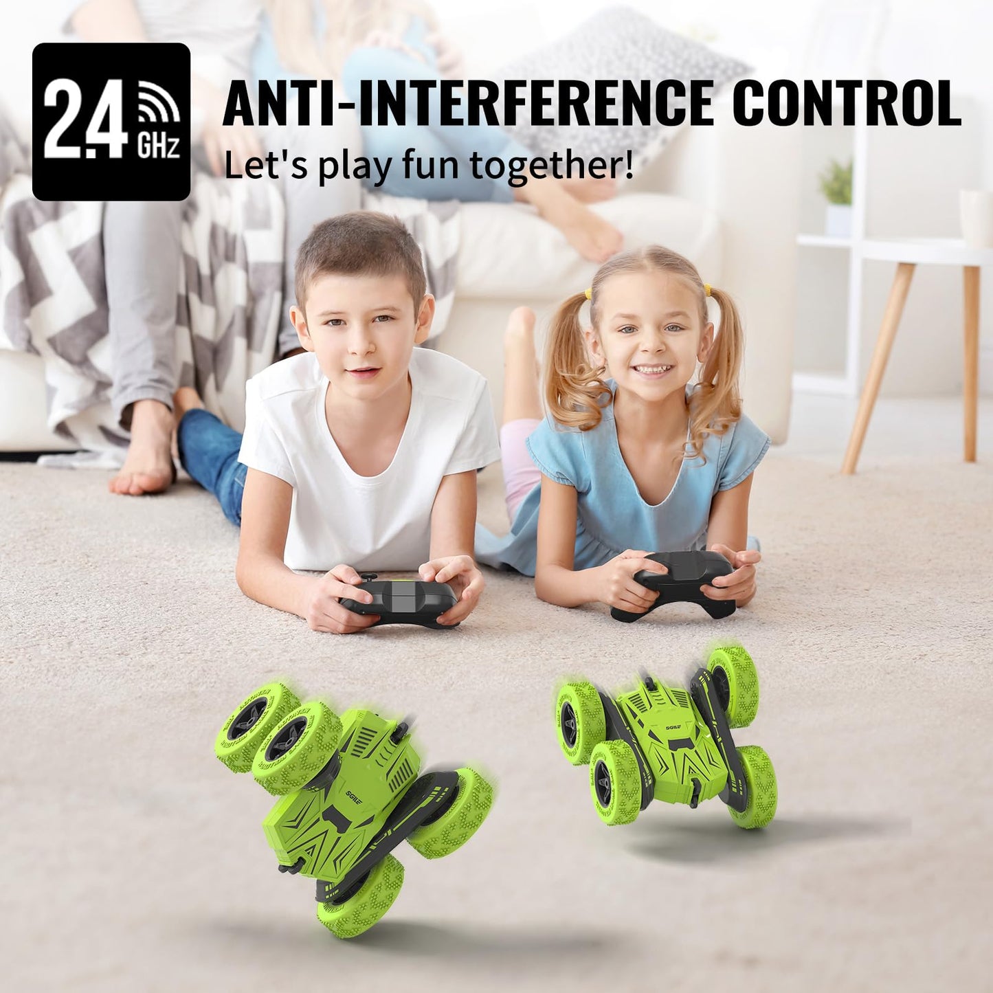 SGILE RC Stunt Car, Remote Control Car Toys with 2 Sided 360 Rotation, Direct Charge RC with Flips, Radio Controlled Cars for Boys Girls Kids Age 6+, Toy Gifts for Birthday Christmas, Green