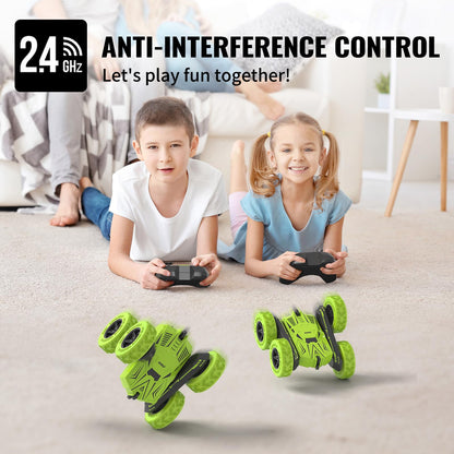 SGILE RC Stunt Car, Remote Control Car Toys with 2 Sided 360 Rotation, Direct Charge RC with Flips, Radio Controlled Cars for Boys Girls Kids Age 6+, Toy Gifts for Birthday Christmas, Green