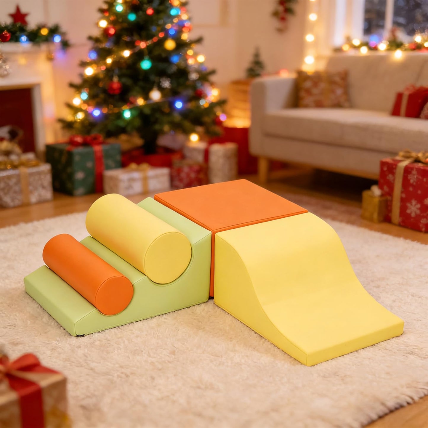 Set of 5 orange baby soft foam blocks from Forroby, lightweight toddler activity frame with ramp for indoor climbing and crawling play.