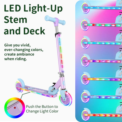 BELEEV V2 kids' scooter with light-up wheels, adjustable stem, non-slip deck, and lightweight design for children ages 3-12.