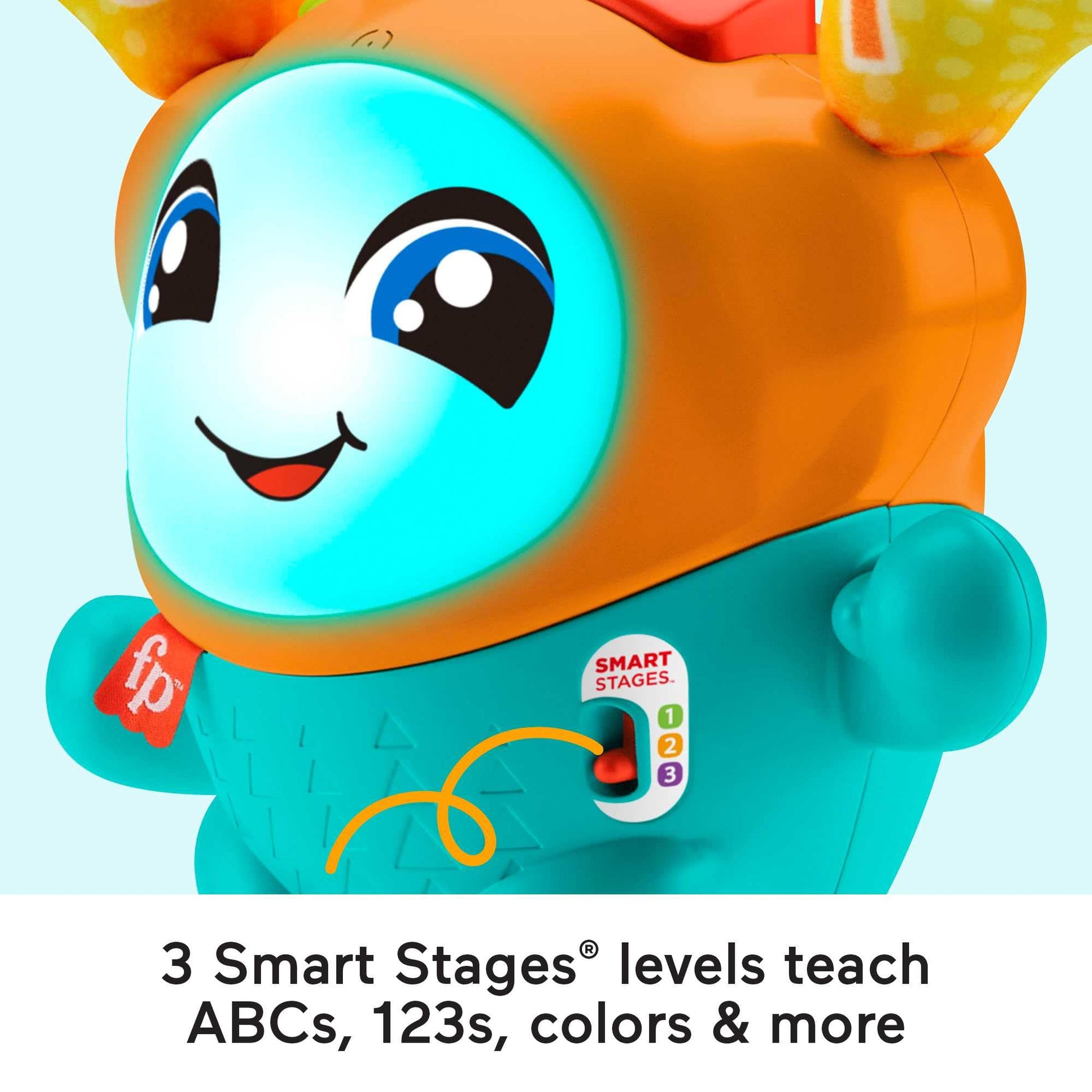 Fisher-Price DJ Bouncin' Beats baby musical learning toy with colorful buttons and dancing lights for early musical development.