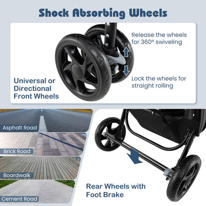 Foldable Twin Stroller, Double Baby Pushchair w/Multi-Level Backrest, Canopy, Handle & Footrest, Safety Belt & Brake System, Travel Tandem Seating Stroller w/Lockable Wheels (Dark Blue)
