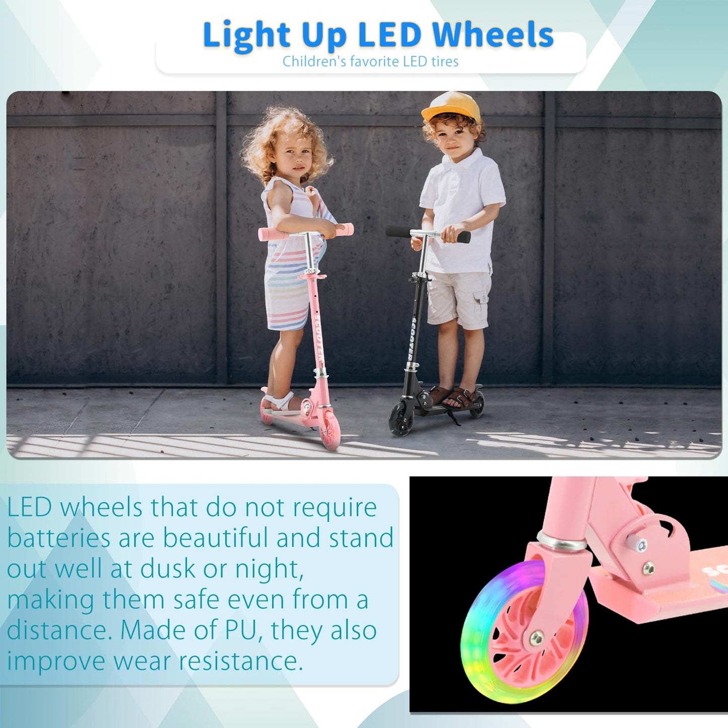 TENBOOM Scooter for Kids Ages 4-7, Boys & Girls - LED Light Up Wheels, 2-Wheel Kick Scooter with Adjustable Handlebar & Rear Brake, Candy Pink