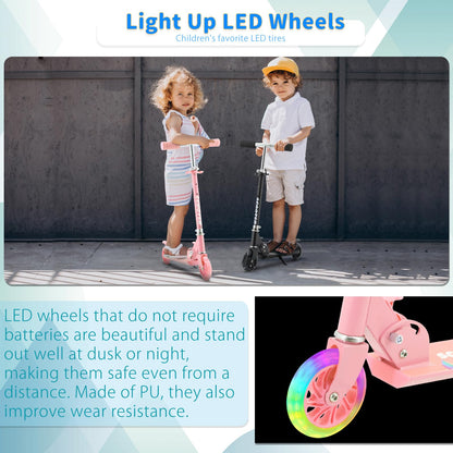 TENBOOM Scooter for Kids Ages 4-7, Boys & Girls - LED Light Up Wheels, 2-Wheel Kick Scooter with Adjustable Handlebar & Rear Brake, Candy Pink
