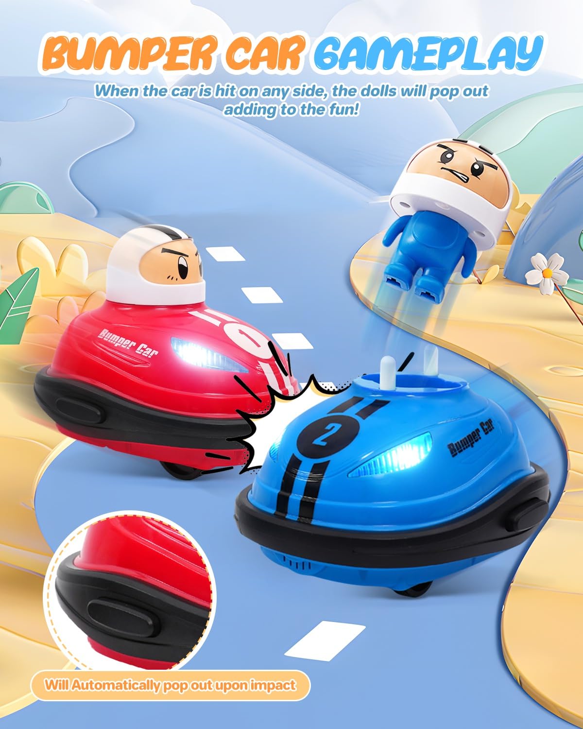 Torlaist 2 Pack Remote Control Cars for Kids, RC Cars with Popup Doll, Music and Lights, Easy to Operate for Boys and Girls, for Easter, Christmas, Birthdays and Party Favors