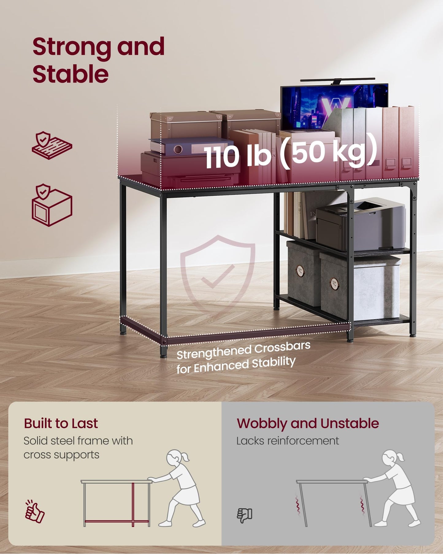 VASAGLE L Shaped Corner Desk, Computer Gaming Desk with Storage, Reversible Height-Adjustable Shelves, for Home Office, 110 x 80 cm, Ebony Black LWD135BE01