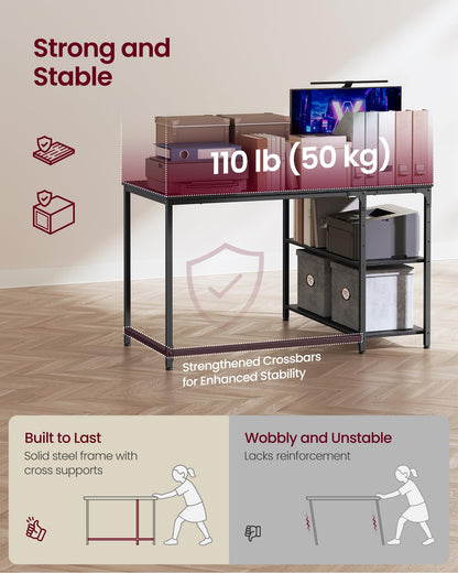 VASAGLE L Shaped Corner Desk, Computer Gaming Desk with Storage, Reversible Height-Adjustable Shelves, for Home Office, 110 x 80 cm, Ebony Black LWD135BE01