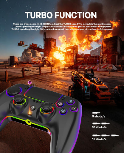 QIVORO Wireless Controller for PS-5/Pro/PC/Steam Deck/Mac/iOS/Android, Gamepad with Hall Effect Joystick, Dual Vibration, Turbo, Programmable Buttons (7 RGB Lighting, Touchpad, 1500mAh Battery)