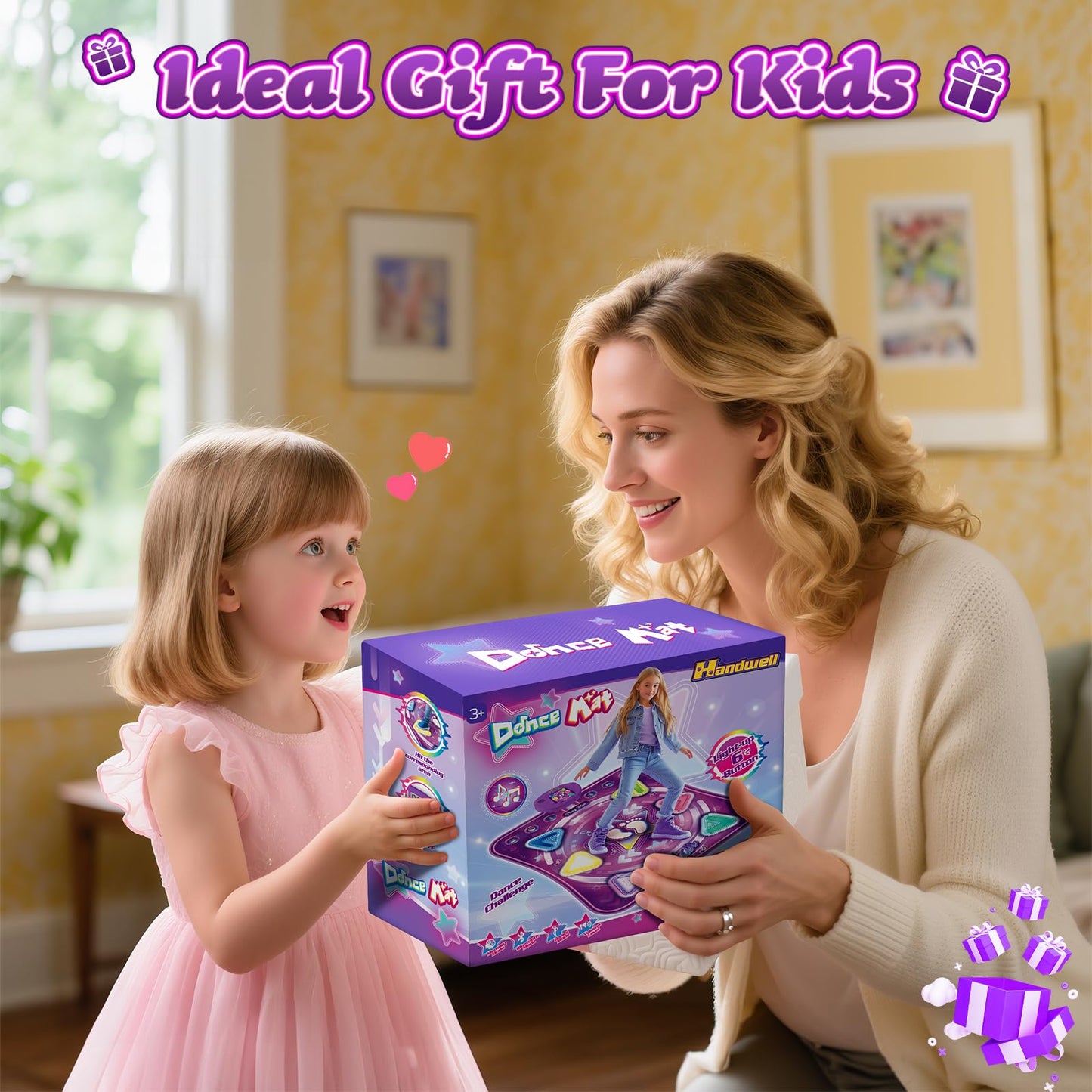 Handwell light-up dance mat for kids with wireless Bluetooth, 5 game modes, colorful design, ideal for children aged 3 to 10.