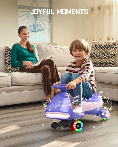 FanttikRide 12V N7 Pro Kids Electric Car, 2-in-1 Ride on Car with Pedal, Rechargeable Battery, 2 Speed, Anti-Rollover, Flashing Wheels, Bluetooth, for Ages 3-8, 150 lbs, Pinkish Purple