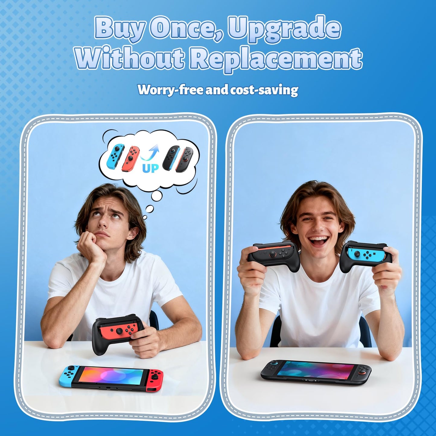 FASTSNAIL black wear-resistant anti-slip grips for Nintendo Switch 2 and OLED Joy-Con controllers, with handle and holder accessories.