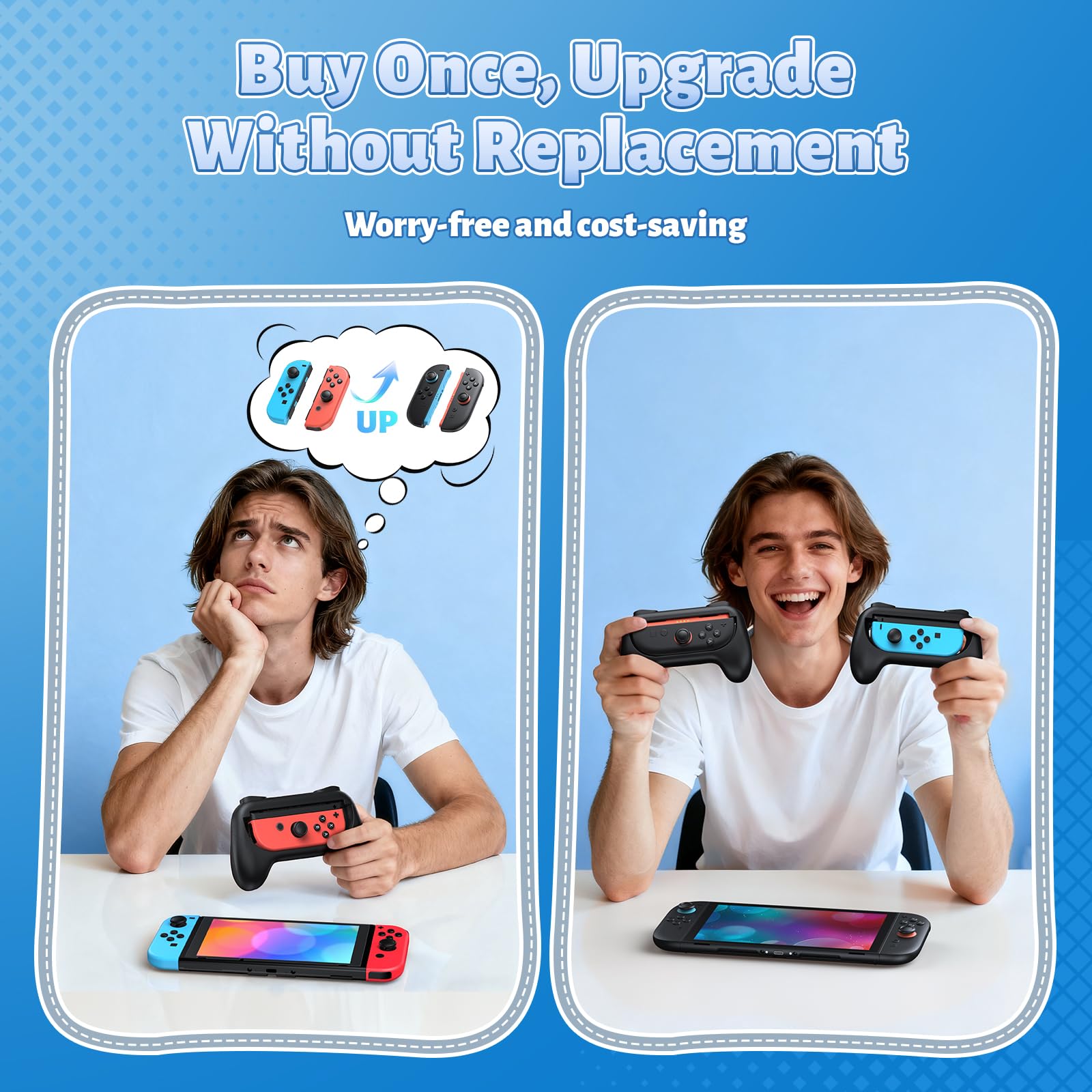 FASTSNAIL black wear-resistant anti-slip grips for Nintendo Switch 2 and OLED Joy-Con controllers, with handle and holder accessories.