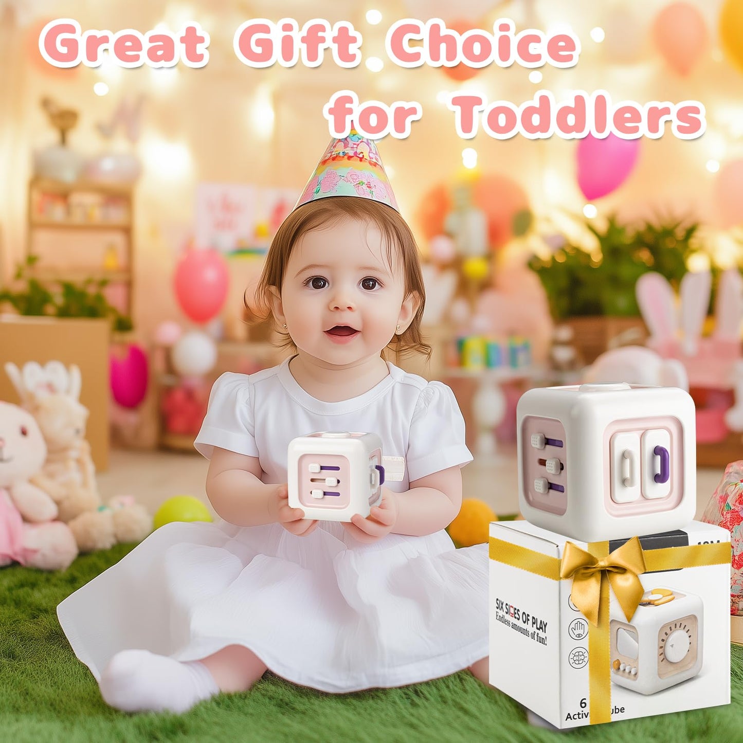 lerrbo Activity Cube Baby Toys for 1 Year Old Girl Gifts, Montessori Toys for Baby Girl, Travel Sensory Cube for Toddlers 1-3, Learning Fine Motor Skills,1st Birthday Gifts for 12 Months+